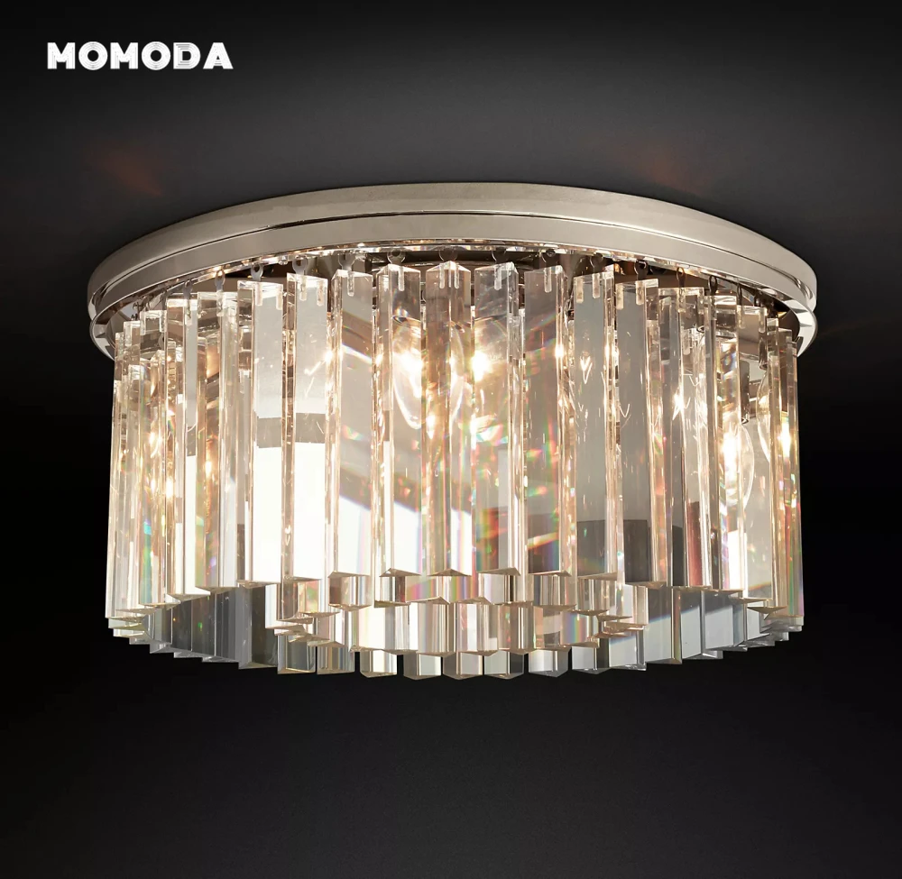 

1920s Odeo Flushmount Modern Retro LED Clear Smoke Crystal Round Metal Ceiling Lights Bedroom Dining Room Chandeliers Fixture