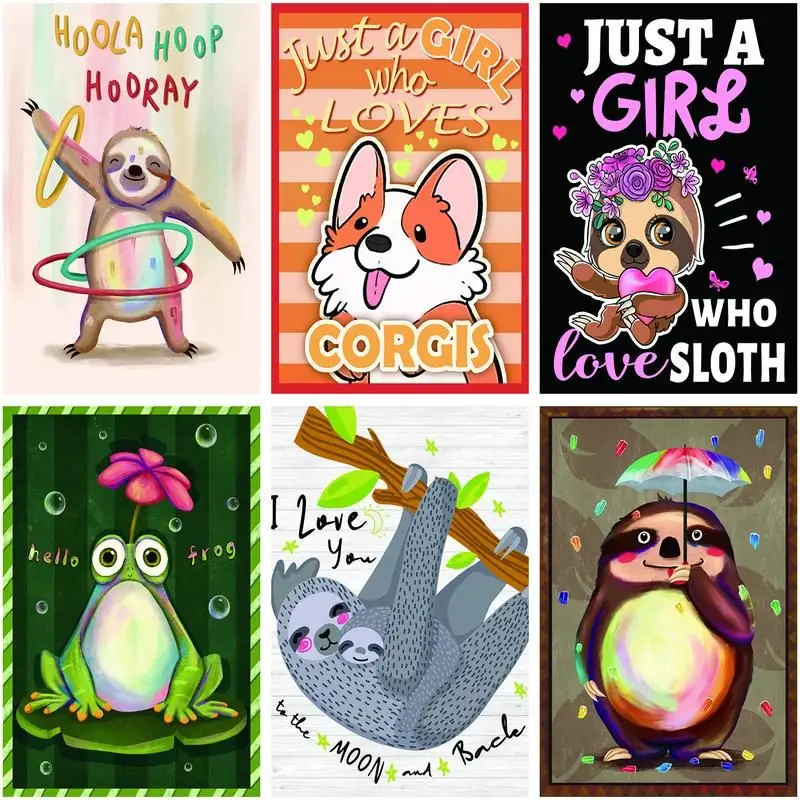 

CHENISTORY 5d Diy Diamond Painting Animal Sloth Frog Full Square/Round Diamond Embroidery Mosaic Dog Handmade Gift