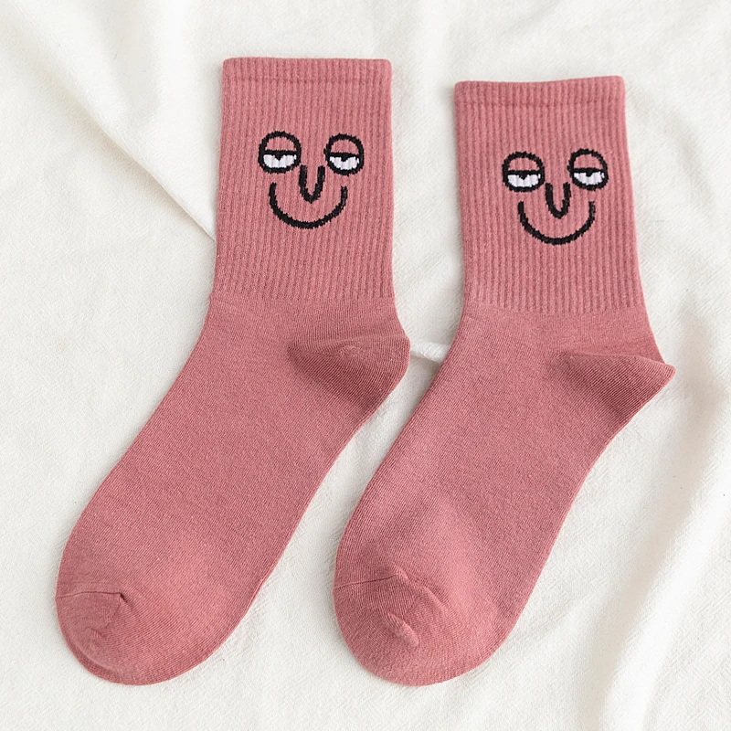 Pink Унисекс сюрприз Средние мужские носки Harajuku красочные смешные мужские носки 100 хлопок 1 пара Kawaii Размер 35-42 - Цвет: Pink