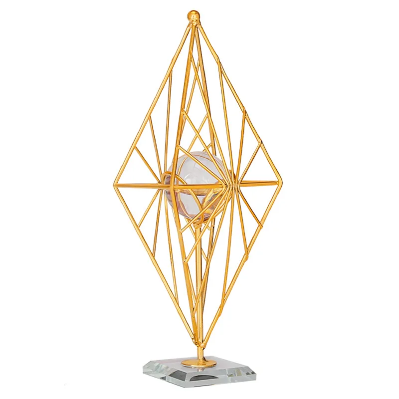 

Modern Light Luxury Golden Line Geometric Metal Bracket Crystal Ball Ornaments Home Wine Cabinet Porch Decoration Furnishings