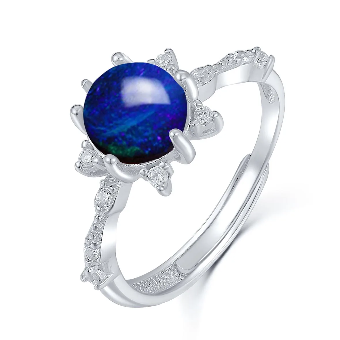 

2.0ct Stone Weight Silver opal stone rings Natural Black Opal claw Ring in 925 Silver Black Opal claw Ring