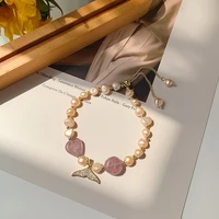 irregular pearl fishtail bracelet female niche design strawberry crystal girlfriends bracelet simple student hand jewelry