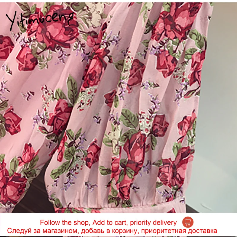 

Yitimuceng Floral Print Dresses for Women Elegant Midi Dress Short Sleeve High Waist Sundress 2021 Summer Korean Fashion Boho