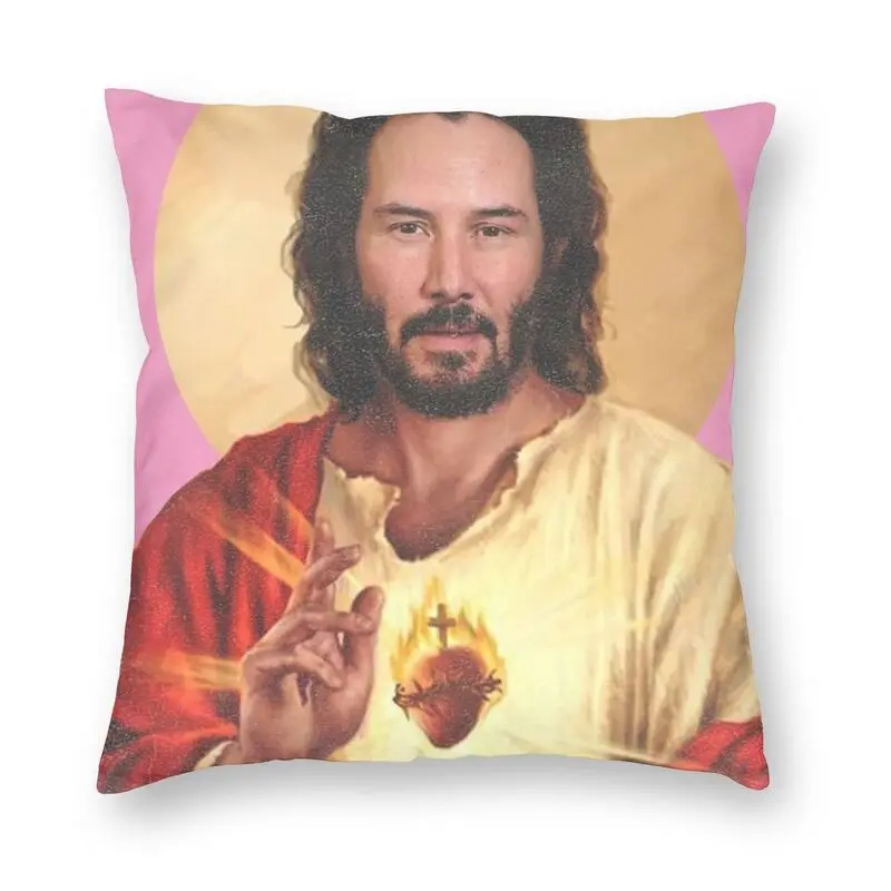 

Saint Keanu Reeves Square Pillow Case Home Decor Meme Jesus John Wick Cushion Cover Throw Pillow for Living Room Printing