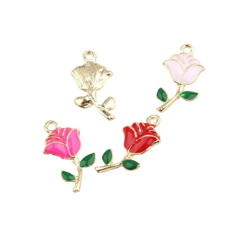 

13*24MM 40Pcs Glazing KC Alloy Rose Flower Style Earring Necklace Pendant Jewelry Charms Making Findings Fittings Accessories