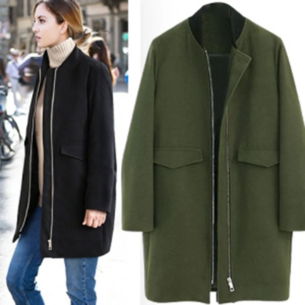 2019 женское Шерстяное осеннее зимнее однотонное пальто с длинным рукавом и