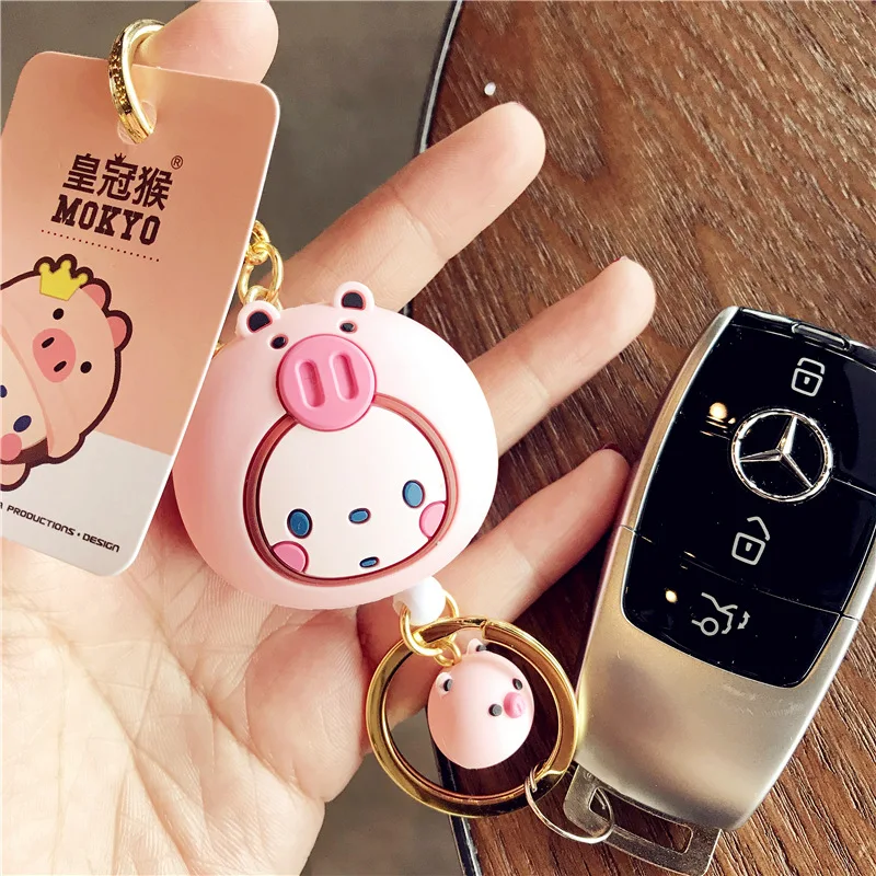 

NEW Korean Cartoon Crown Monkey Keychains Cute Lost Rope Keyrings Small Powder Pig Couple Girl Birthday Gift Key Chain Wholesale