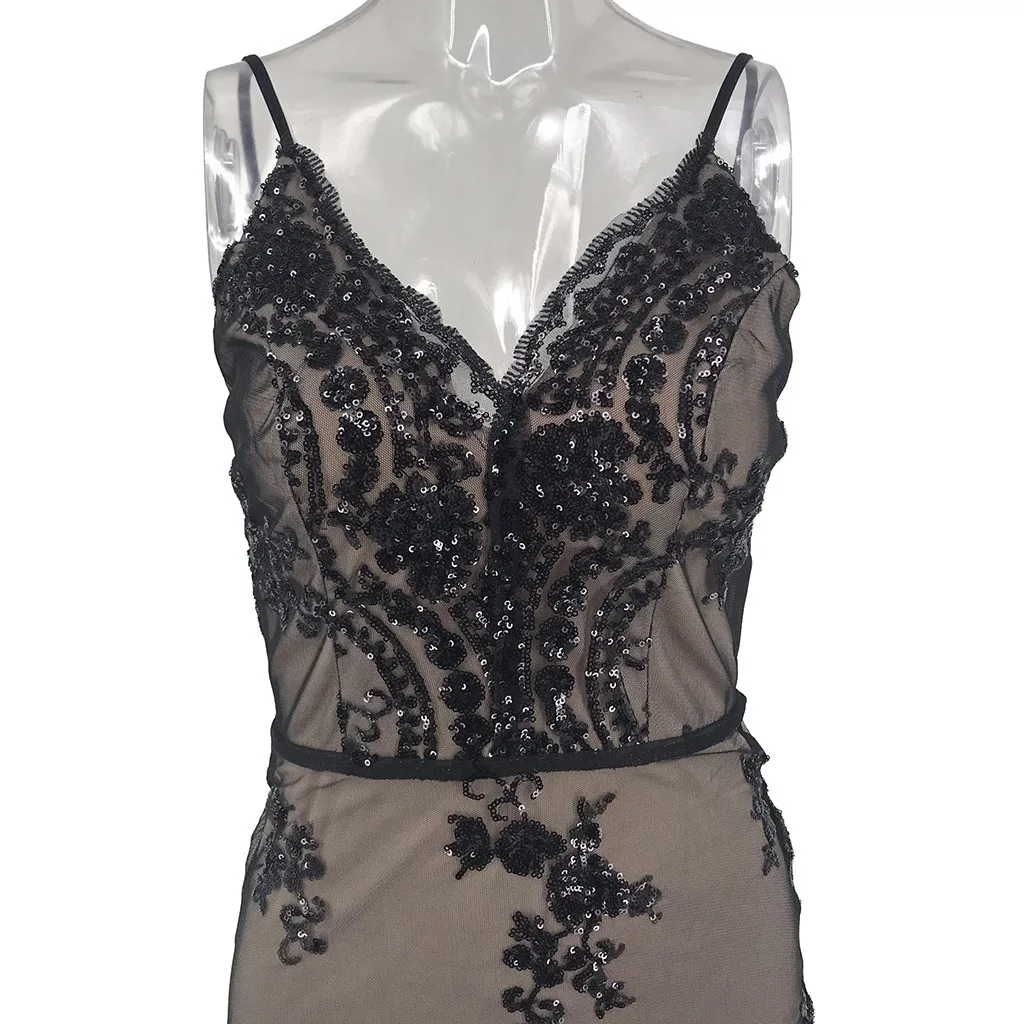 

Sexy Deep v-neck dress Women Sequin Lace Camisole Backless Party Flapper Cocktail Dress @7