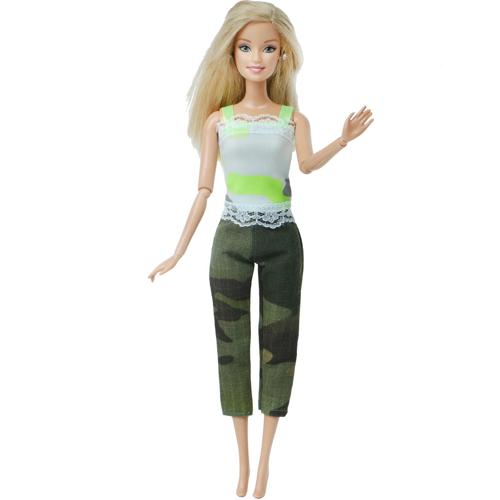 1 комплект летний наряд желтый кружевной жилет топы зеленые камуфляжные брюки