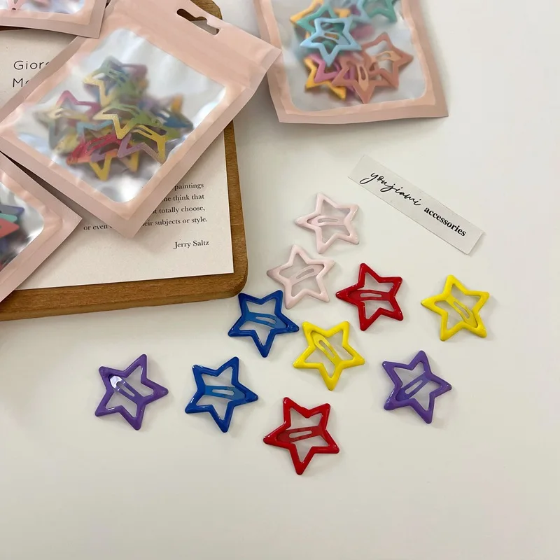 

10pcs Lovely Cartoon Stars Drop-shaped Metal Candy Color Girls Hairpins Hair Clip Kid Headwear Children Accessories Baby BB Clip