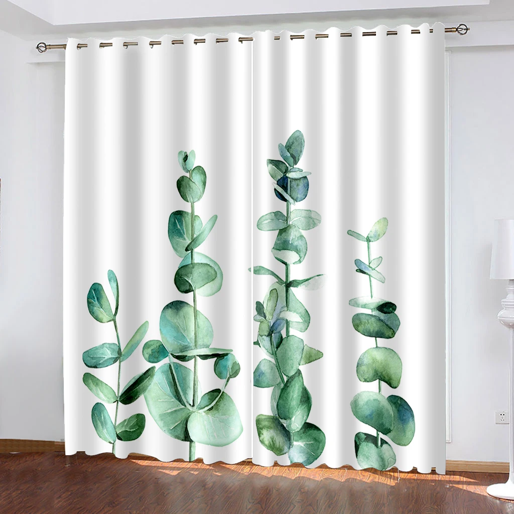

3D Digital Printing Floral Plant Pattern Woven Curtains for Bedroom Left and Right Biparting Open Home Modern Blackout Curtains