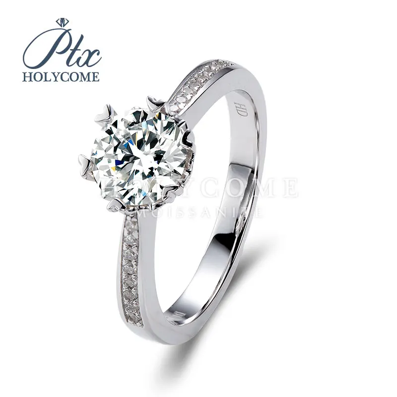 Кольца из серебра с мусанитом кольца круглой огранкой 1 карат белого цвета