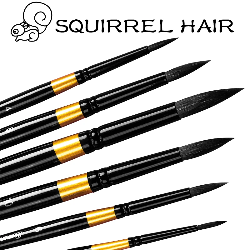 1/3/6 Pcs Professional Black Handle Squirrel Hair Round Brush Set Painting Brushes for Artistic Watercolor Gouache Wash Mop
