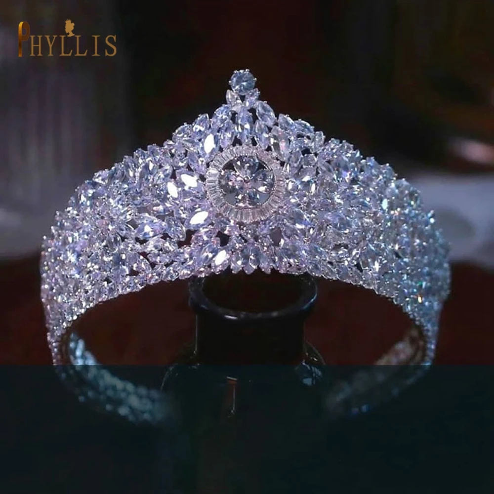 

A357 Luxury Wedding Tiaras Full Cubic Zirconia Bridal Crown Round Headwear Pageant Hair Aceessories Jewelry Prom Headpieces
