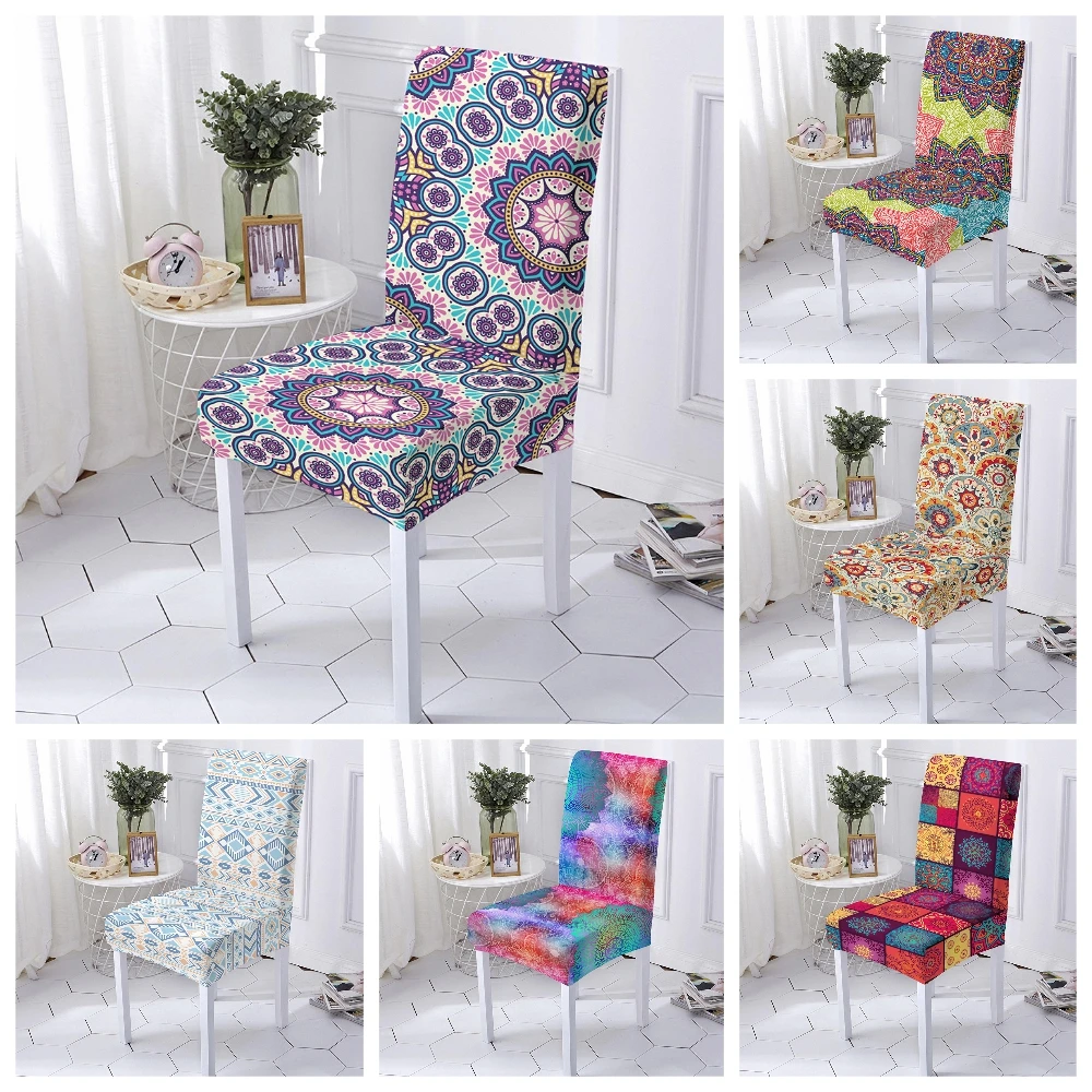 

Mandala Elastic Dining Chair Cover Removable Anti-dirty Kitchen Seat Covers Stretch Chair Slipcover for Banquet Wedding Party