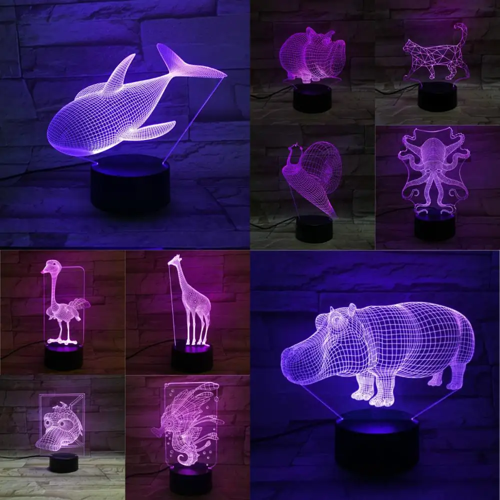 

Nature Animals 3D USB LED Lamp Bedroom Beside Night Light Children Boy Toy Creative Gift Touch Remote Control Base Acrylic Plate