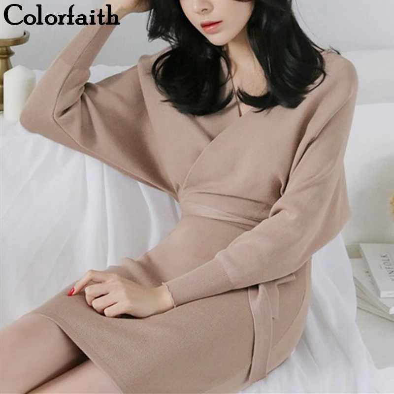 Женское облегающее платье Colorfaith Модное Элегантное повседневное с поясом и