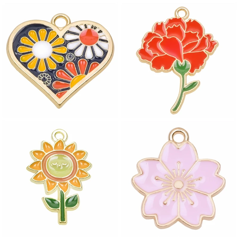 

Золотые эмалевые подвески в форме цветка для изготовления ювелирных изделий, булавка для сережек, Подвески ручной работы, 10 шт./лот, аксессу...