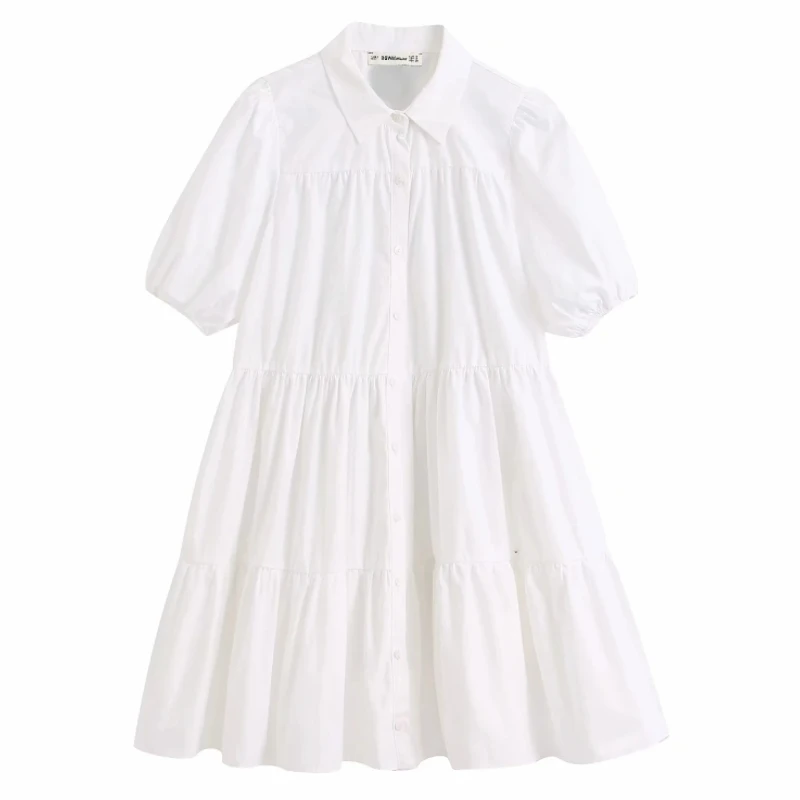 Женское платье рубашка с пышными рукавами повседневное белое свободное мини