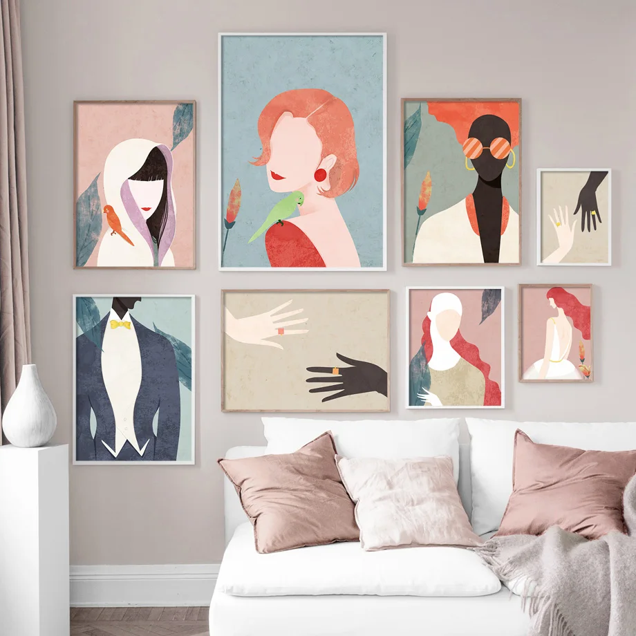 

Abstract Girl Lovers Hand Illustration Wall Art Canvas Painting Nordic Posters And Prints Wall Pictures For Living Room Decor