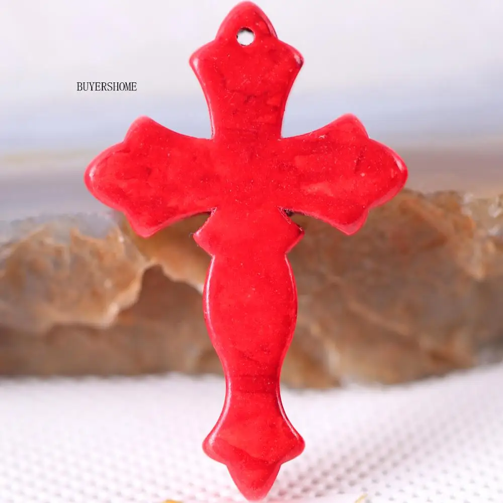 

5 шт. крест ожерелье кулон 29x44мм натуральный камень красный Howlite бусы модные ювелирные изделия подарок для женщин K030