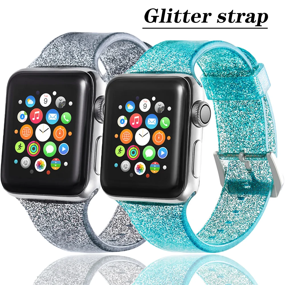 

glitter strap for apple watch series 6 se 5 4 3 2 iwatch band 38mm 40mm Silicone bracelet accessories apple watch band 44mm 42mm
