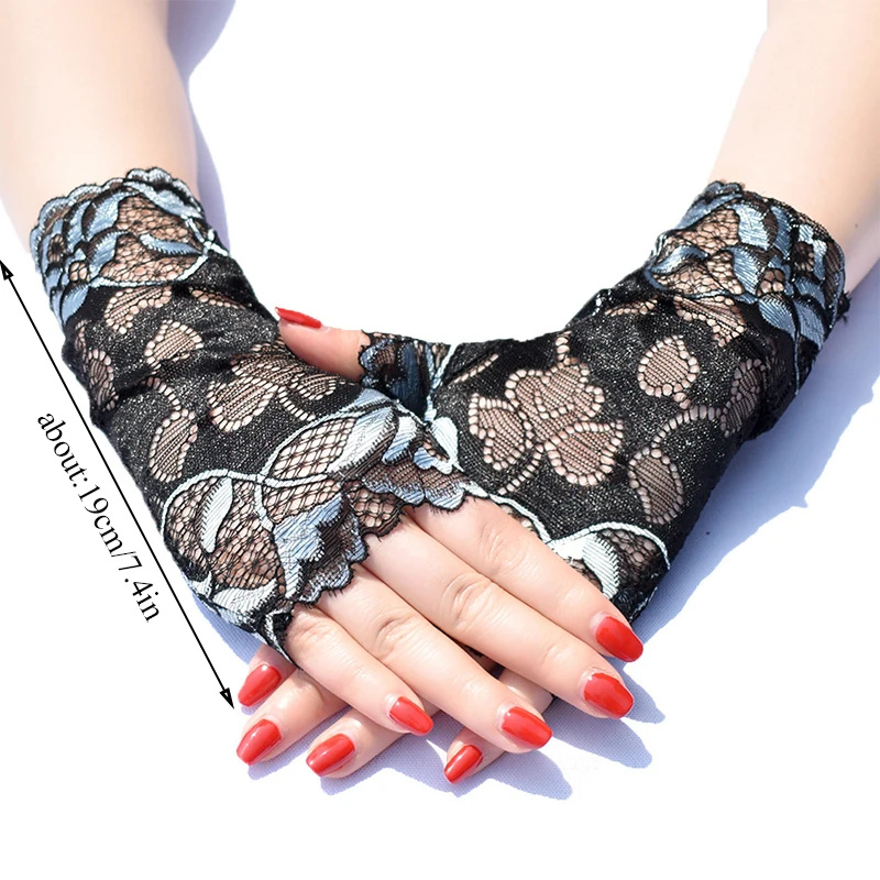 

Women Half Finger Gloves Summer Short Thin Elasticity Anti-UV Driving Fishing Gloves Sexy Lace Hollow Cycling Sunscreen Gloves