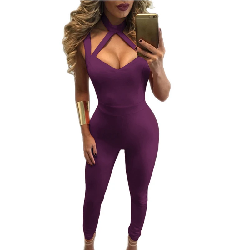 Летние облегающие комбинезоны с треугольным вырезом без рукавов на шее для