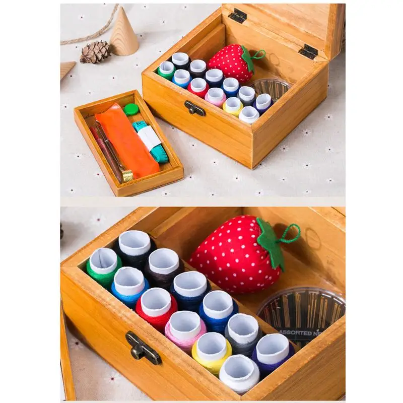 

Wooden Sewing box Sewing Accessories Supplies Kit Workbox for Mending