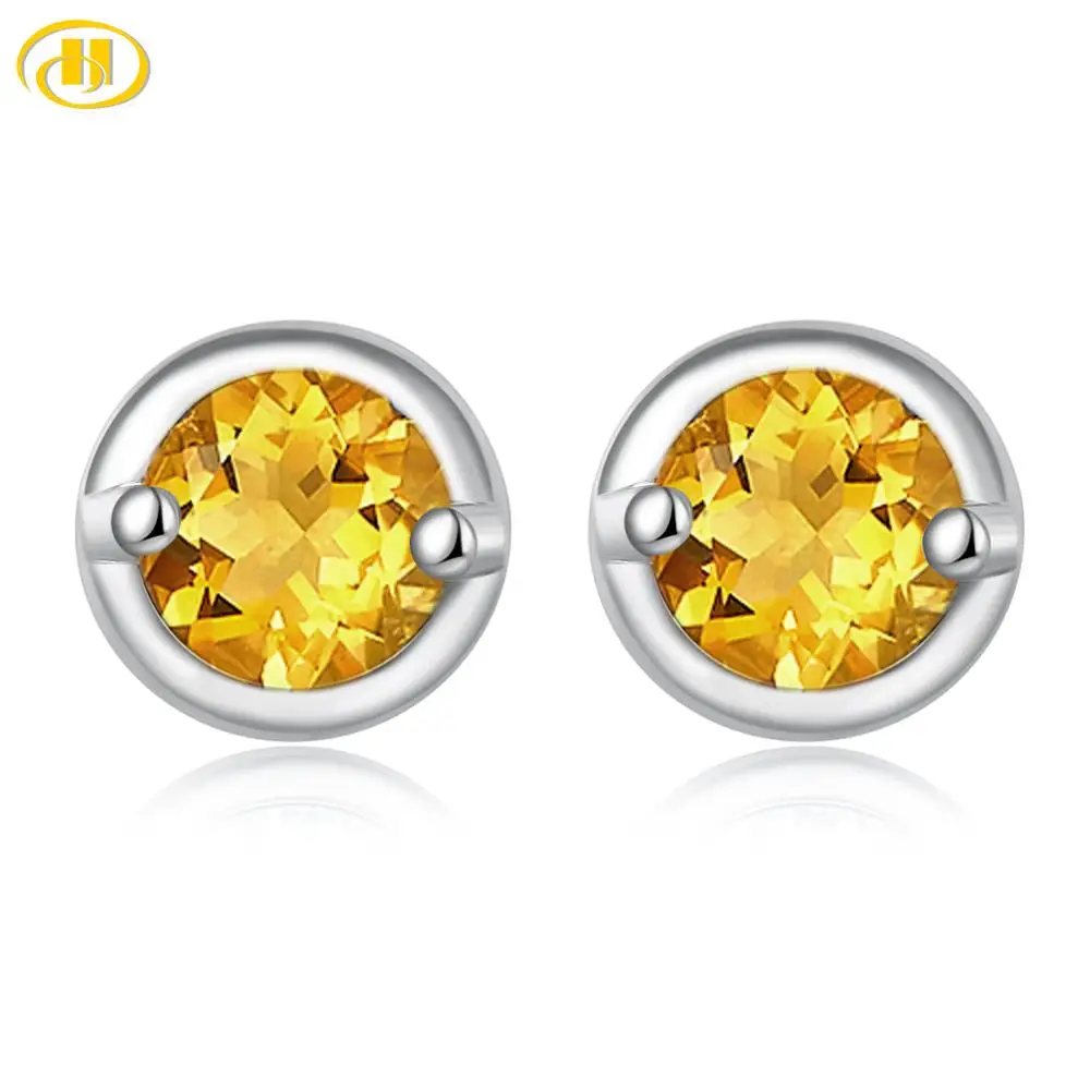 Citrine Hutang женские серьги-гвоздики натуральный желтый драгоценный камень цитрин Твердые 925 пробы серебряные серьги изящное элегантное ювелирное изделие для подарка - Цвет камня: Citrine