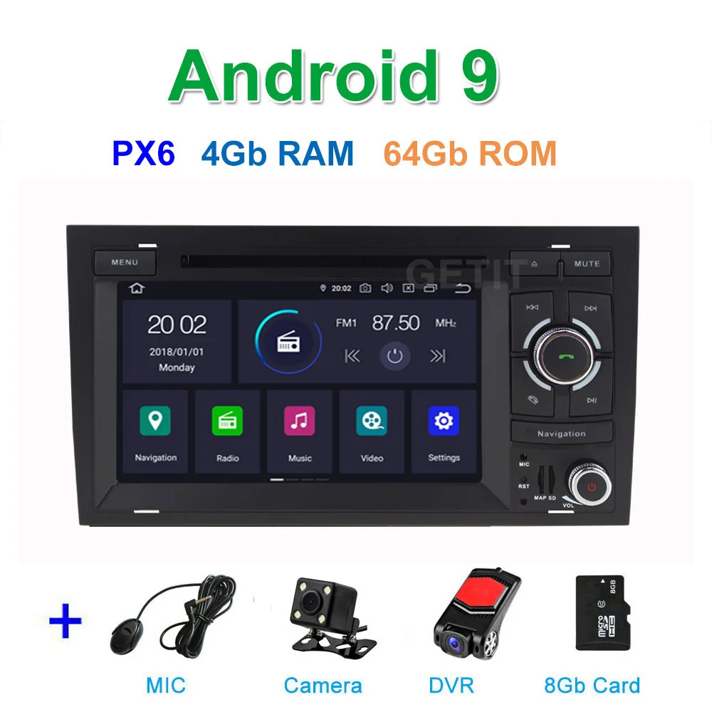 PX6 4G CAM DVR SD DSP 64G PX6 Android 9 автомобильный DVD плеер стерео радио gps навигации для Audi A4 B6 B7 S4 B7 B6 RS4 B7 SEAT EXEO - Цвет: PX6 4G CAM DVR SD