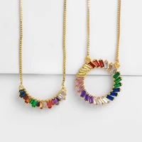 funmode creative circle multicolor cubic zircon pendant necklace for women men dress accessories gold link collier bijoux fn129