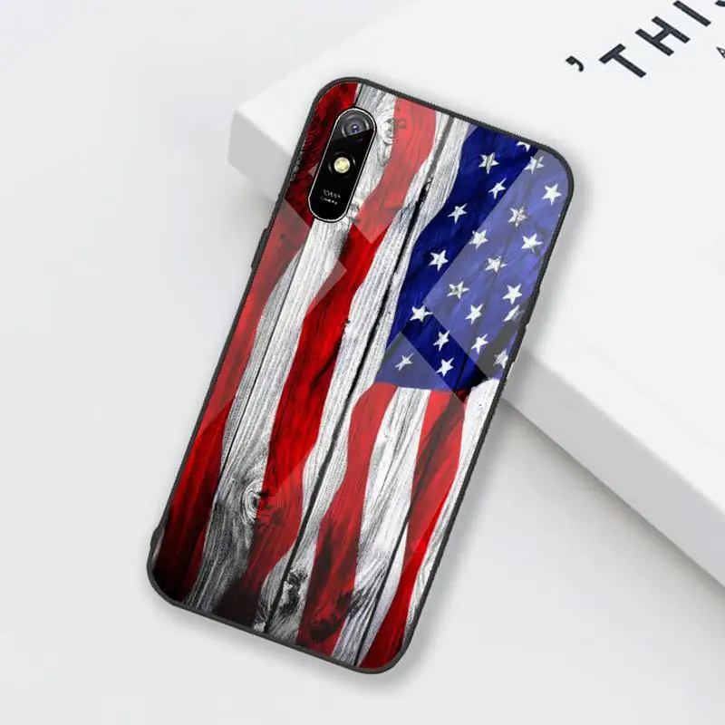 

America USA Flag Phone Case Tempered glass For xiaomi Redmi 4X 5 6 6A 8 8SE MIX 2 2S Note 3 4 5 6 7 PLUS PRO
