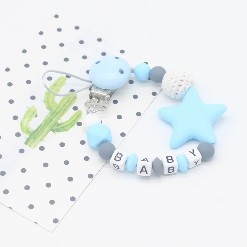 Clip de silicona para chupete de beb&eacute;, cadena de chupete con nombre personalizado para chupete de dentici&oacute;n de beb&eacute;, masticable juguete para Baby shower, DIY-1