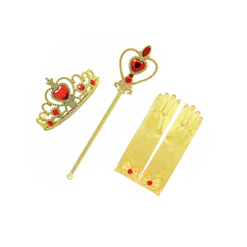 Accessories Желтое платье принцессы Белль; платье для костюмированной вечеринки; драпированное платье для девочек; корона; волшебная палочка; вечерние платья для девочек; одежда для дня рождения; бальное платье - Цвет: Accessories