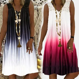 Женское винтажное платье в полоску, свободное пляжное платье в стиле бохо, с большими принтами, с оборками, лето 2021, размера плюс