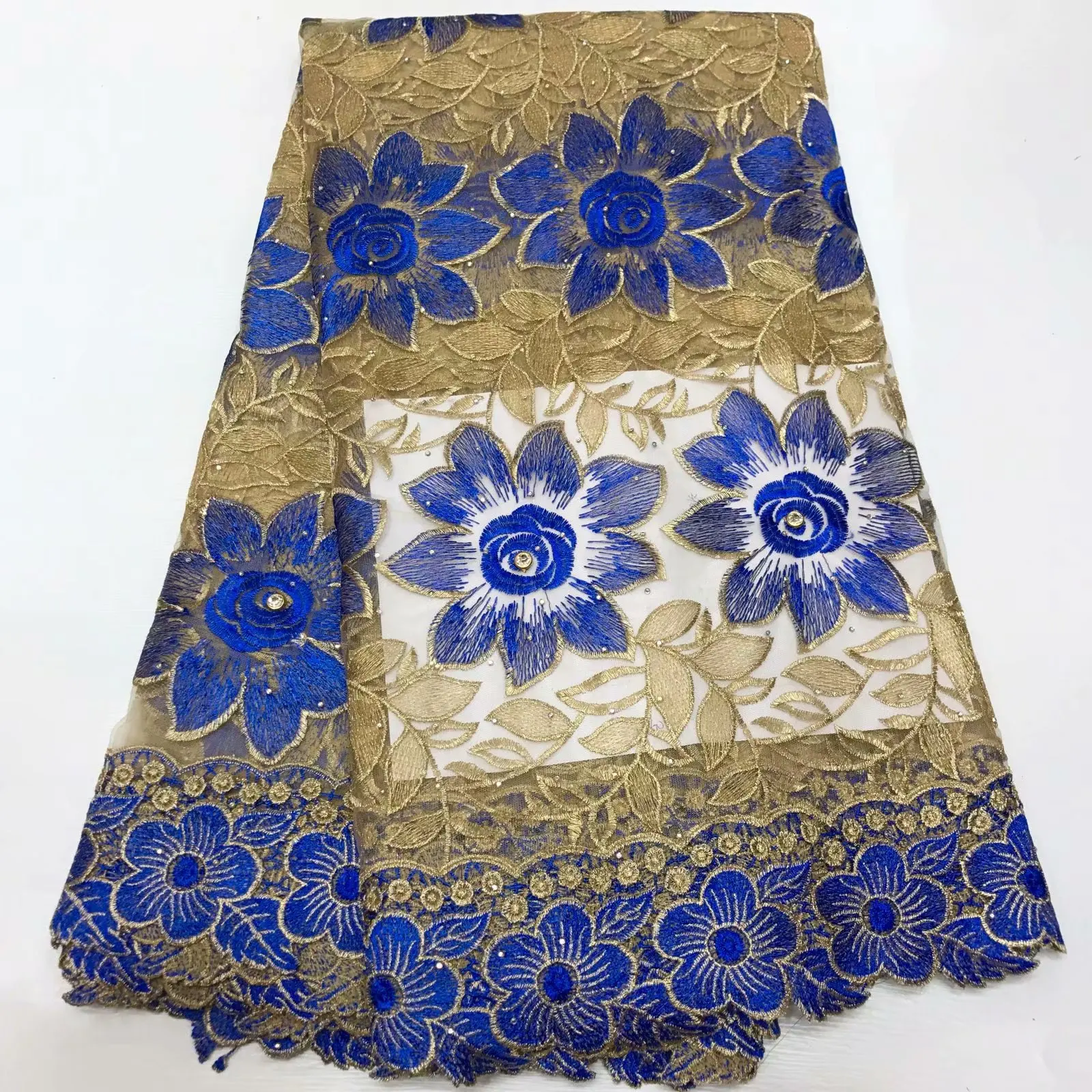 Синее и Золотое кружево африканский тюль кружевная ткань нигерийский гипюр с
