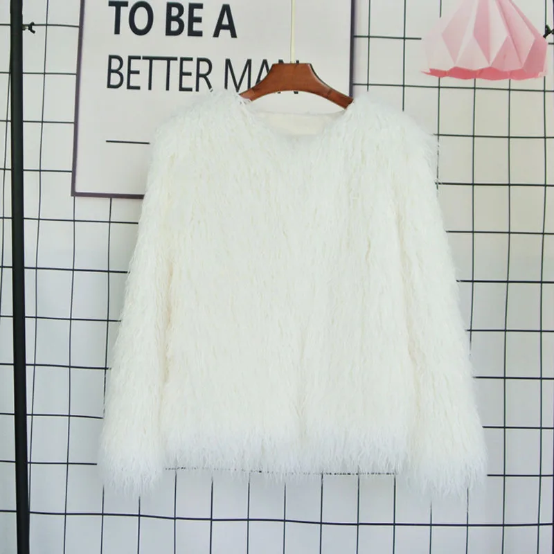 white fur coat Зимняя Элегантная Женская Толстая монгольская овечья куртка из искусственного меха, пальто, новая мода, длинный рукав, плюшевое пальто, трендовая уличная одежда - Цвет: white fur coat