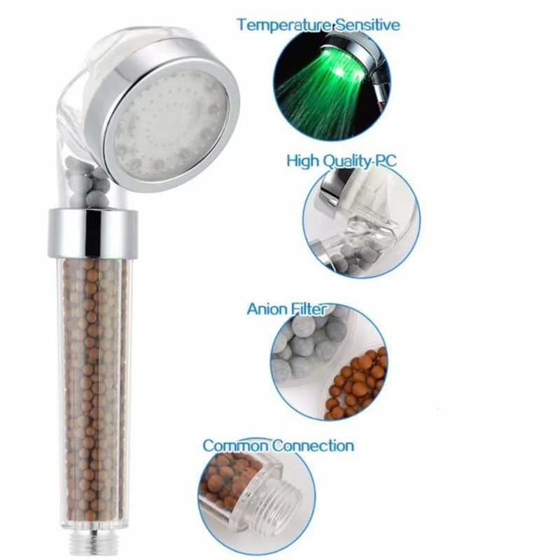 3 Colors LED light Shower Head Temperature control High Pressure Rainfall Water Saving Hand Bathroom Spa Showerhead accessories |