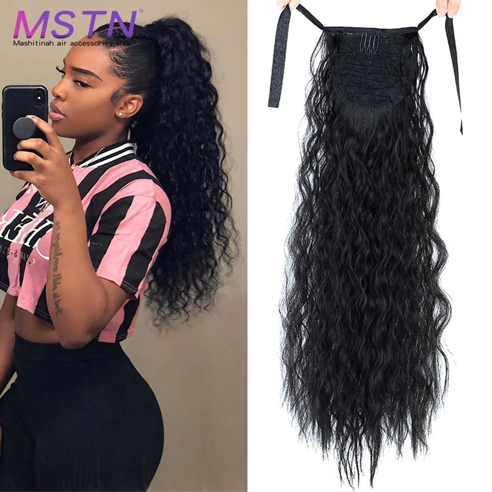 

Прямые Синтетические удлинители для конского хвоста MSTN, накладные натуральные волосы с зажимом, термостойкие хвосты, 18 дюймов 22 дюйма