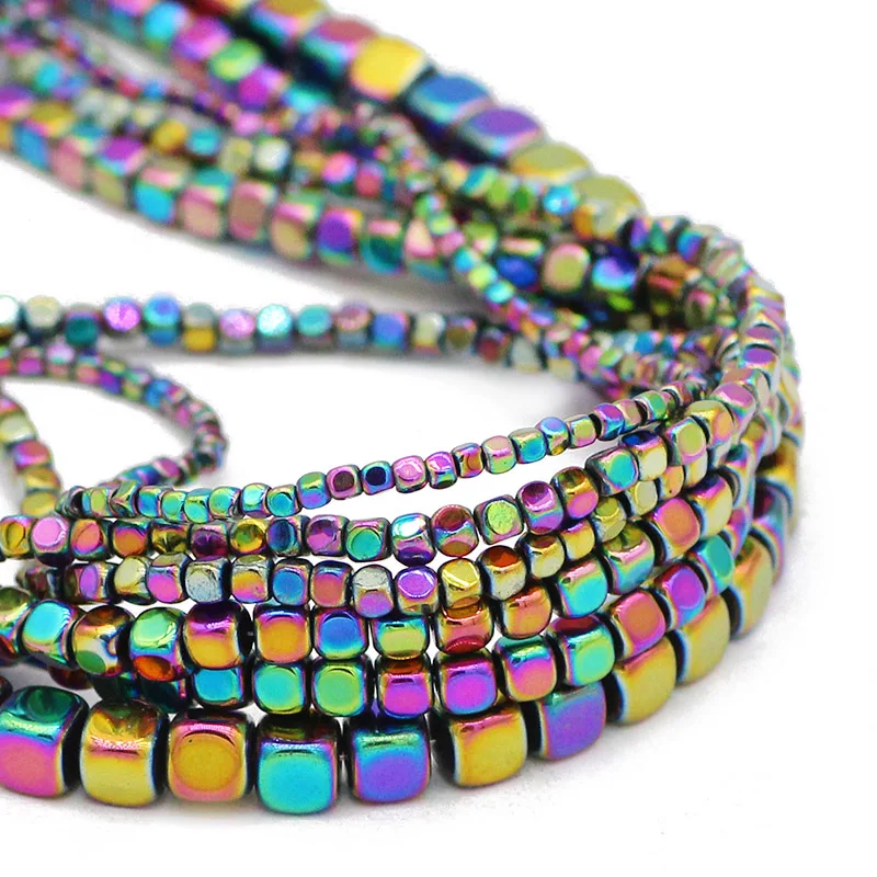 

2/3/4/6MM Natural Hematite Stone Multicoloured Square Cube Spacer Loose Beads For Jewelry Making DIY Bracelet Accessories
