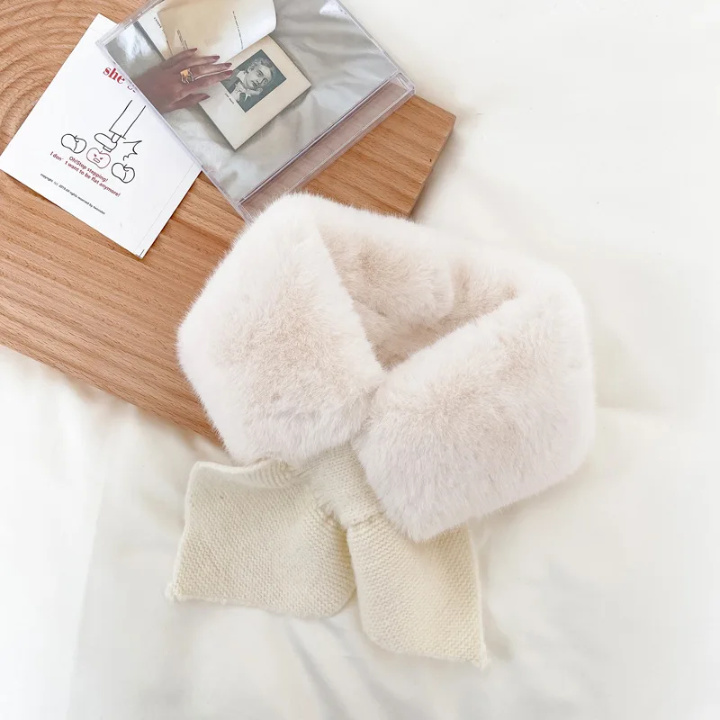 Faux Fur Kids Scarf Super Soft Warm Children Scarfs for Girls Knitted Bow Princess Christams Autumn Winter Kids Scarves 3-6Y