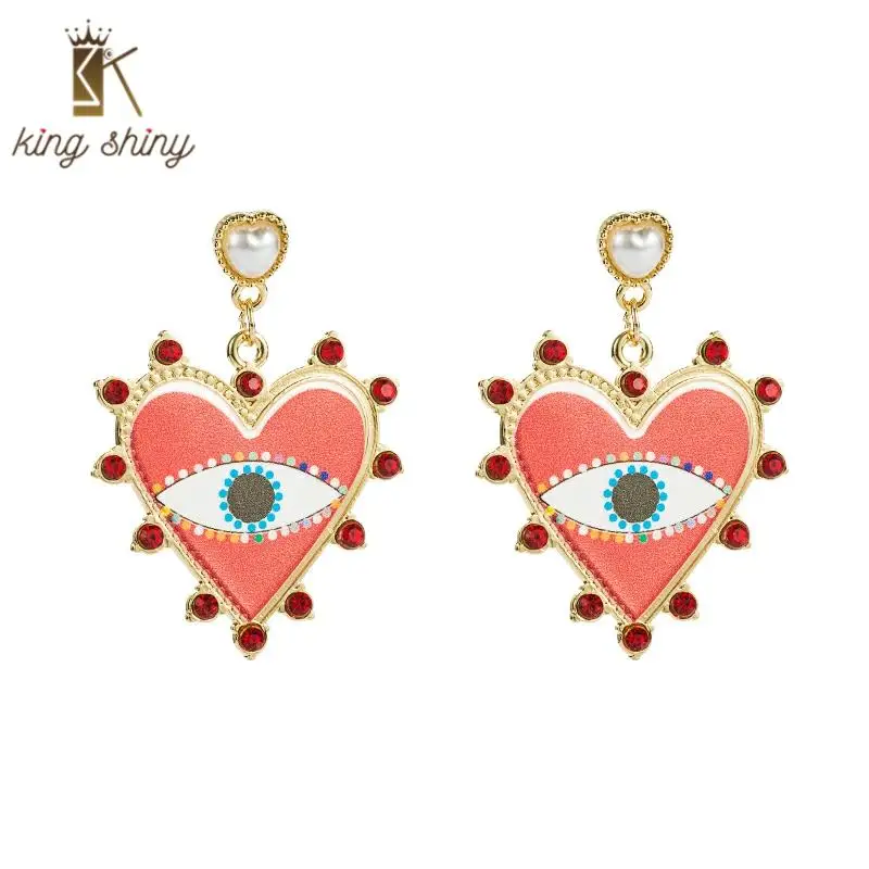 

Vintage Simulated Pearl Heart Dangle Earrings for Woman Elegant Eveil Eye shiny Rhinestone Drop Earrings Girls Party Ear Jewelry