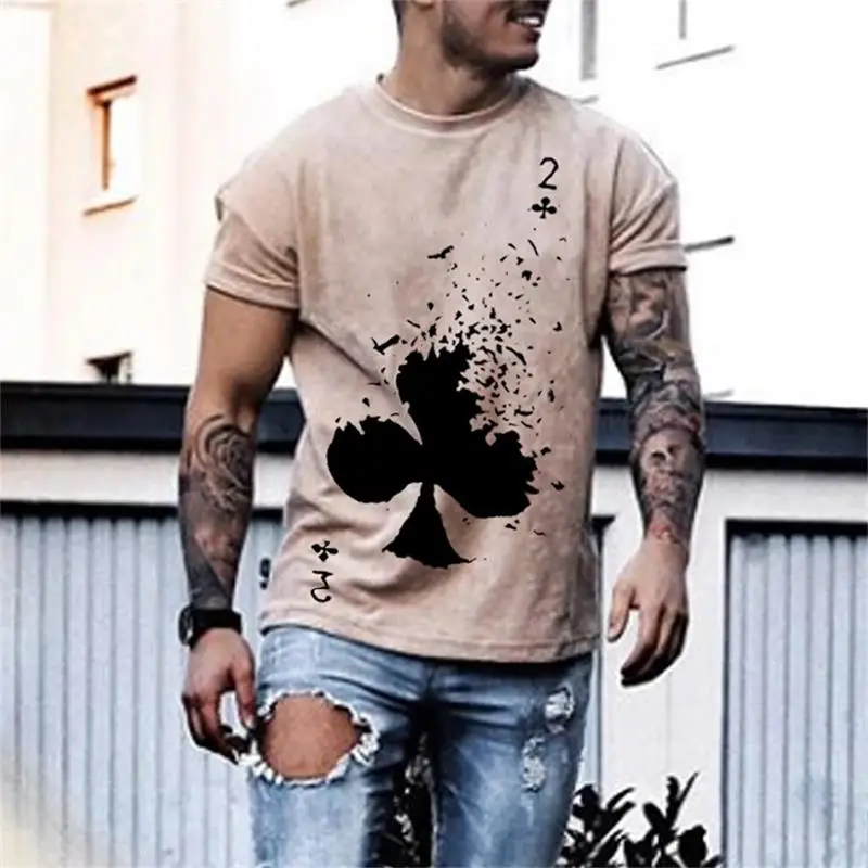 

Men's Poker printed T-shirt Harajuku clothing loose casual Street clothing short sleeve top