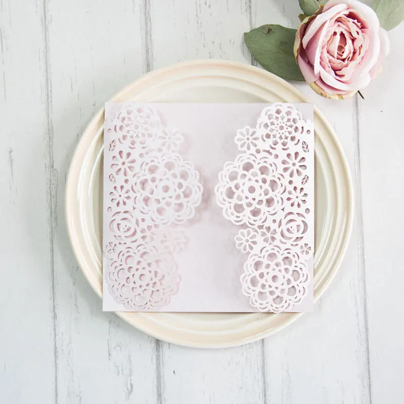 (50 шт./лот) с цветами лазерной резки розовые свадебные приглашения розовое золото