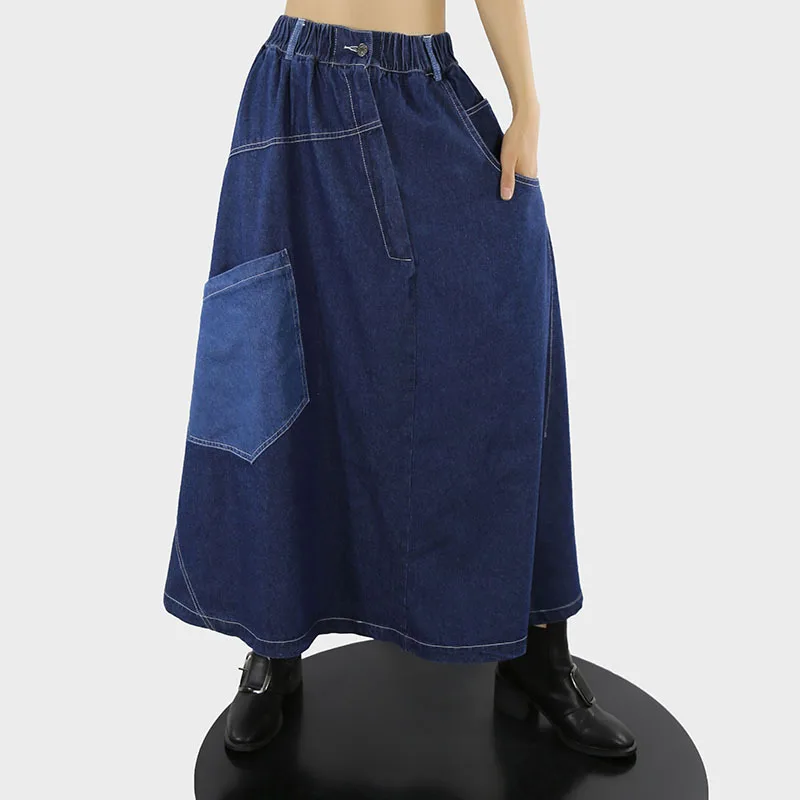 

SuperAen 2022 New Streetwear Patchwork Denim A-LINE Casual Women Skirt Ankle-Length