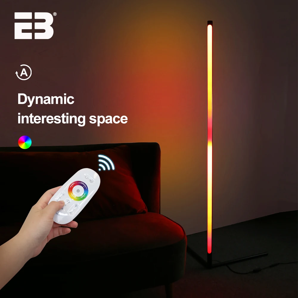

Современная светодиодная угловая напольная лампа Rgb с дистанционным управлением и регулируемой яркостью, цветная напольная лампа RGB для го...