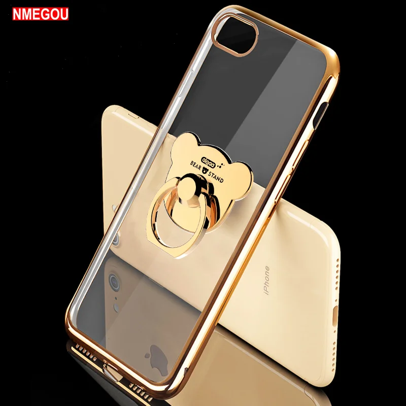 Милый мягкий силиконовый чехол с покрытием для Iphone 11 Pro X XS MAX XR 8 7 чехол с медвежатным кольцом держатель для I Phone 6 S 6 S Plus 5 5S чехол