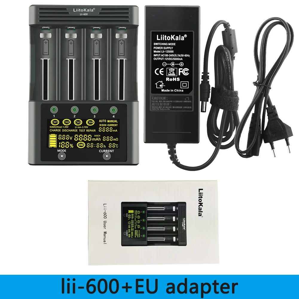 Умное зарядное устройство Liitokala, Lii-600, Lii-S6, Lii-S8, Lii-PD4, Lii-500, 1,2, 3,7, 3,2, 18650, 18350, для никелево-металлогидридной и литиевой батареи - изображение