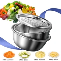 3pcsset multifunctional kitchen graters cheese with stainless steel drain basin for vegetables fruits salad dropshipping